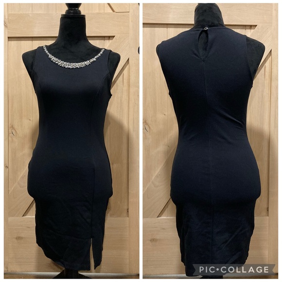Elegant Little Black Dress with Rhinestone Beaded Neckline Medium - Picture 2 of 13